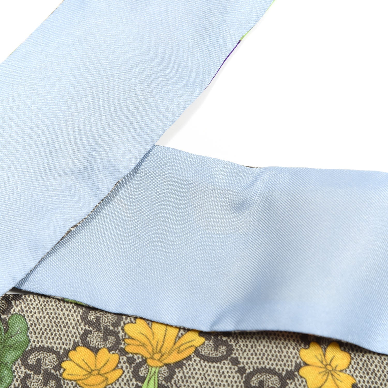 Gucci Silk Twill GG Monogram Special Flory Neck Bow Scarf Beige Sky Blue 3 of 3