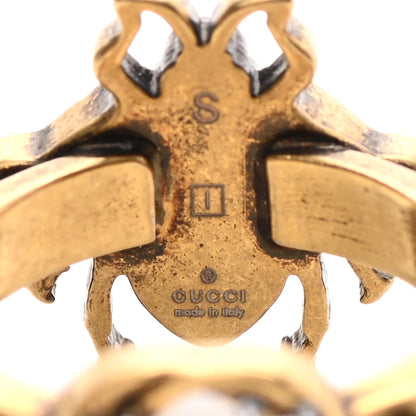 Gucci Metal Crystal Pearl Bee Ring 53 6.25 Aged Gold 5 of 5