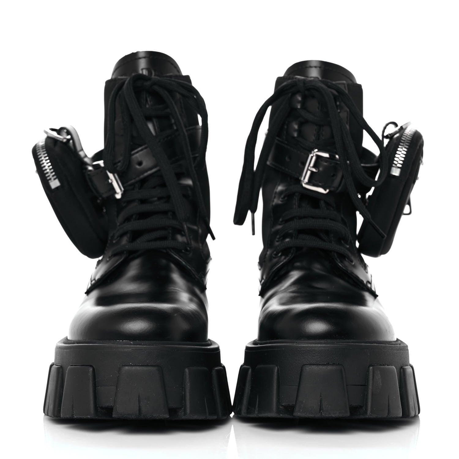 Prada Spazzolato Rois Nylon Metal Triangle Logo Monolith Pouch Pocket 55mm Boots 36 Black 2 of 7