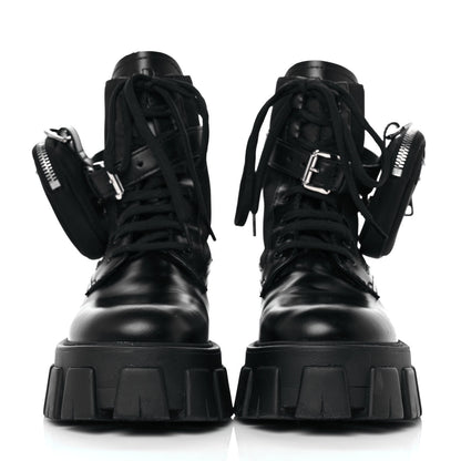Prada Spazzolato Rois Nylon Metal Triangle Logo Monolith Pouch Pocket 55mm Boots 36 Black 2 of 7