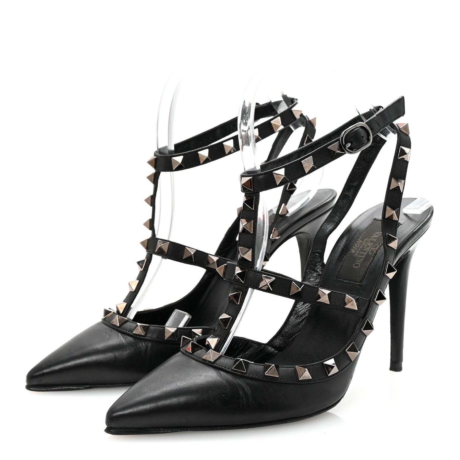 Valentino Garavani Calfskin Nappa Rockstud Ankle Strap 100mm Pumps 37 Black 4 of 8