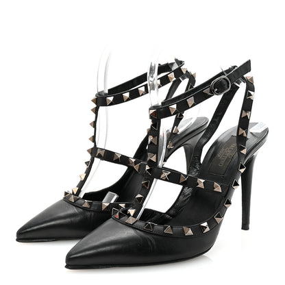 Valentino Garavani Calfskin Nappa Rockstud Ankle Strap 100mm Pumps 37 Black 4 of 8