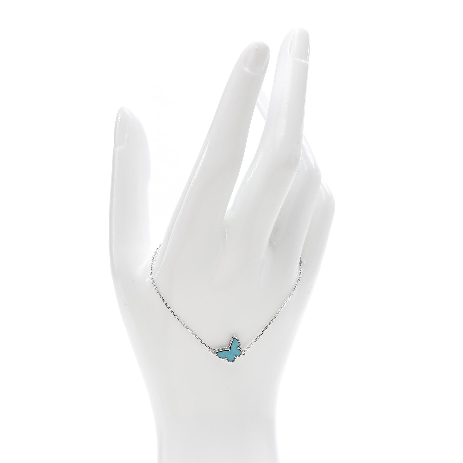 Van Cleef & Arpels 18K White Gold Turquoise Sweet Alhambra Butterfly Bracelet 2 of 7