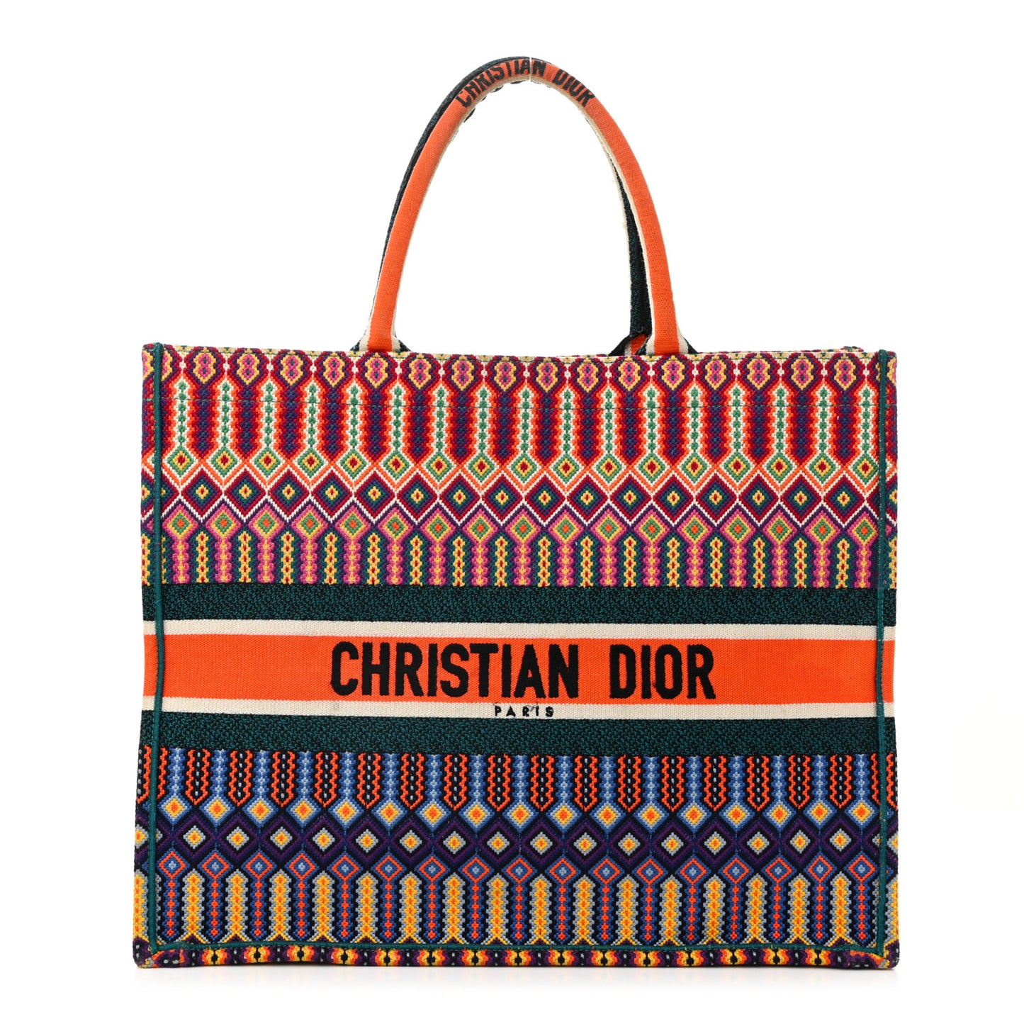Canvas Embroidered Large Book Tote Orange Multicolor