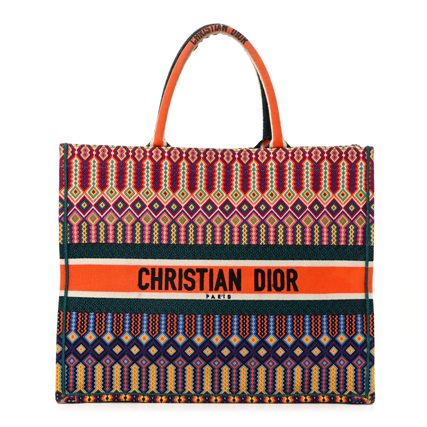 Christian Dior Canvas Embroidered Large Book Tote Orange Multicolor 1 of 11