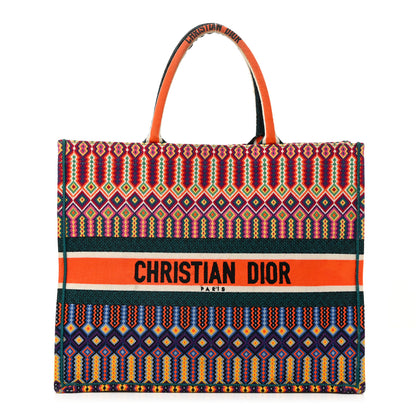 Christian Dior Canvas Embroidered Large Book Tote Orange Multicolor 1 of 11