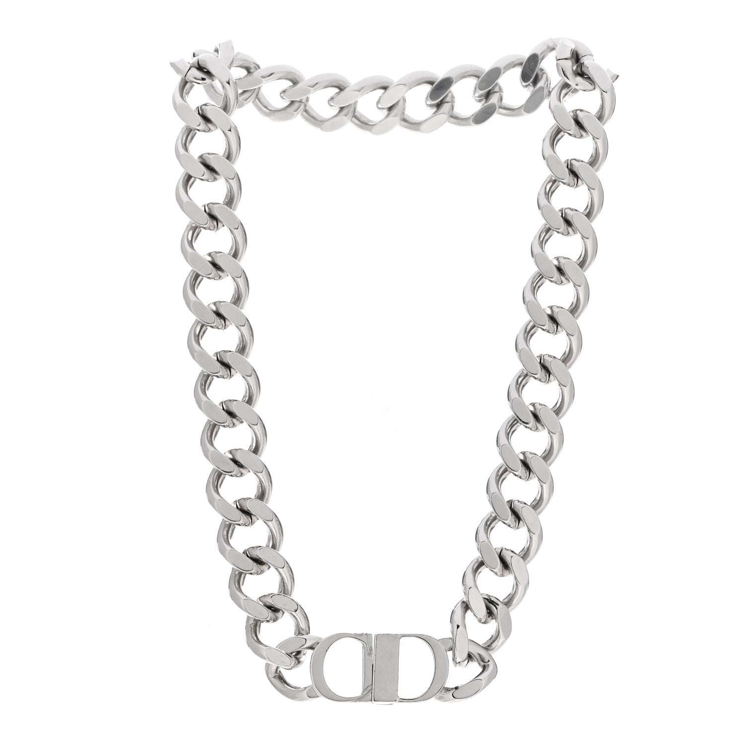 Christian Dior Brass CD Icon Chain Link Necklace Silver 3 of 4