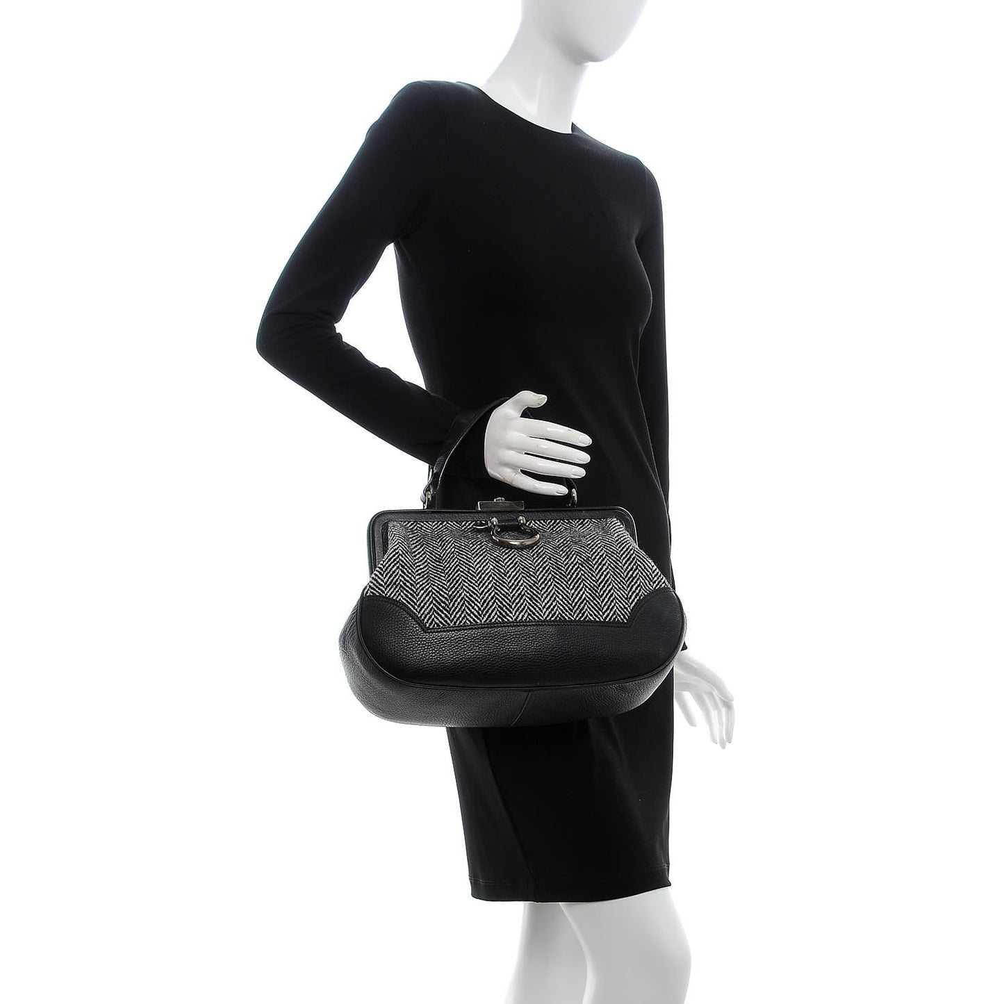 Tweed Frame Handbag Black