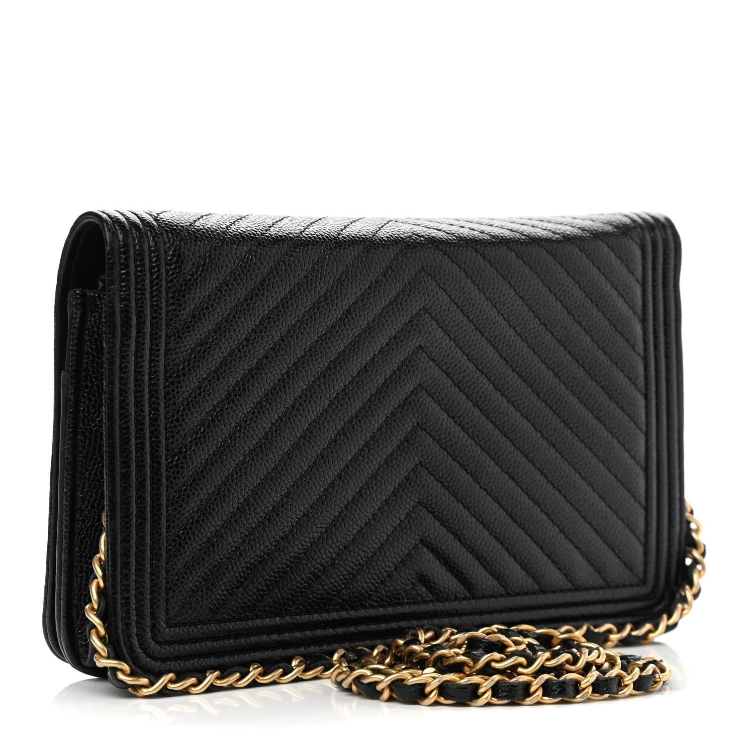 Chanel Caviar Chevron Quilted Boy Wallet On Chain WOC Black 3 of 14