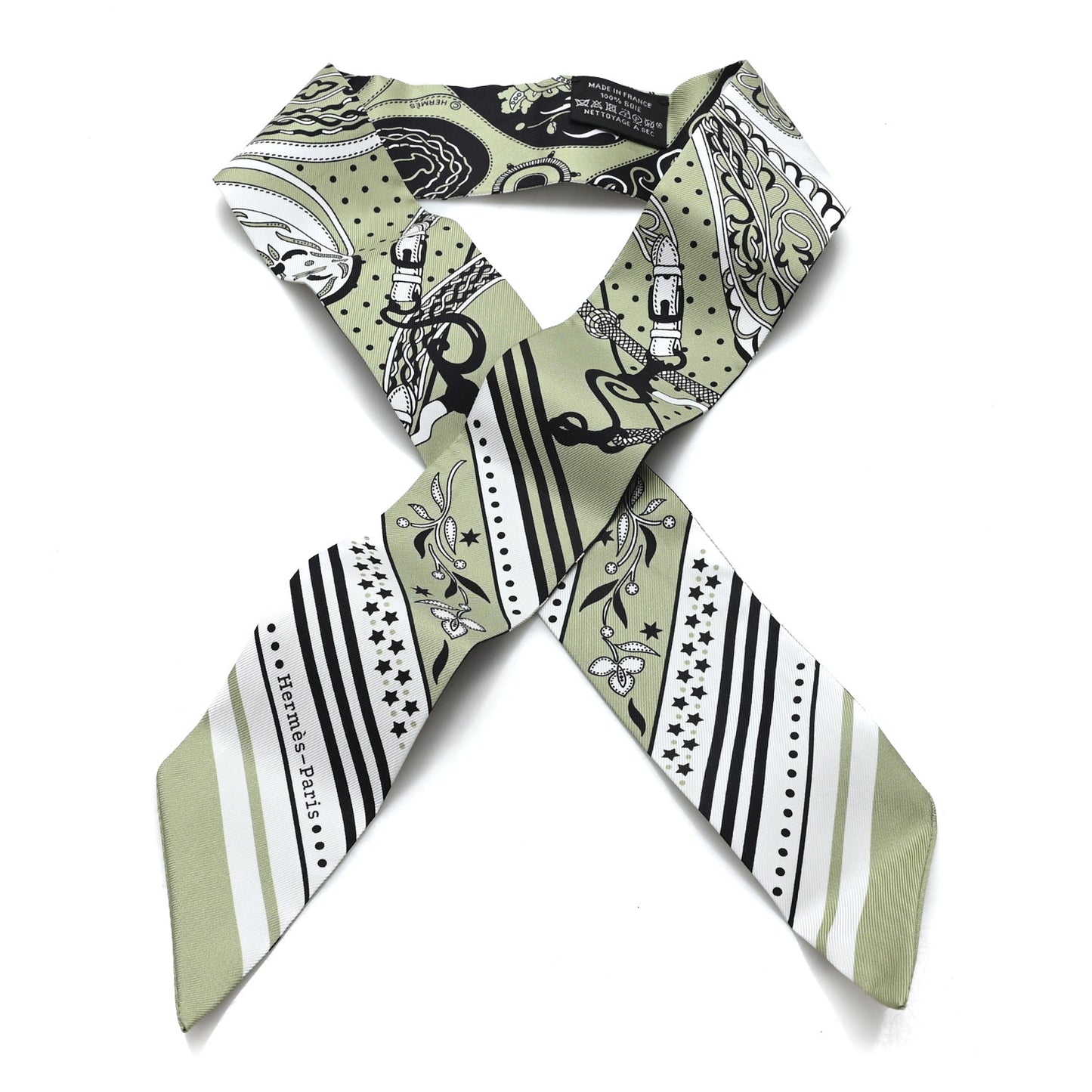 Silk Festival Des Amazones Twilly Pistachio Black White