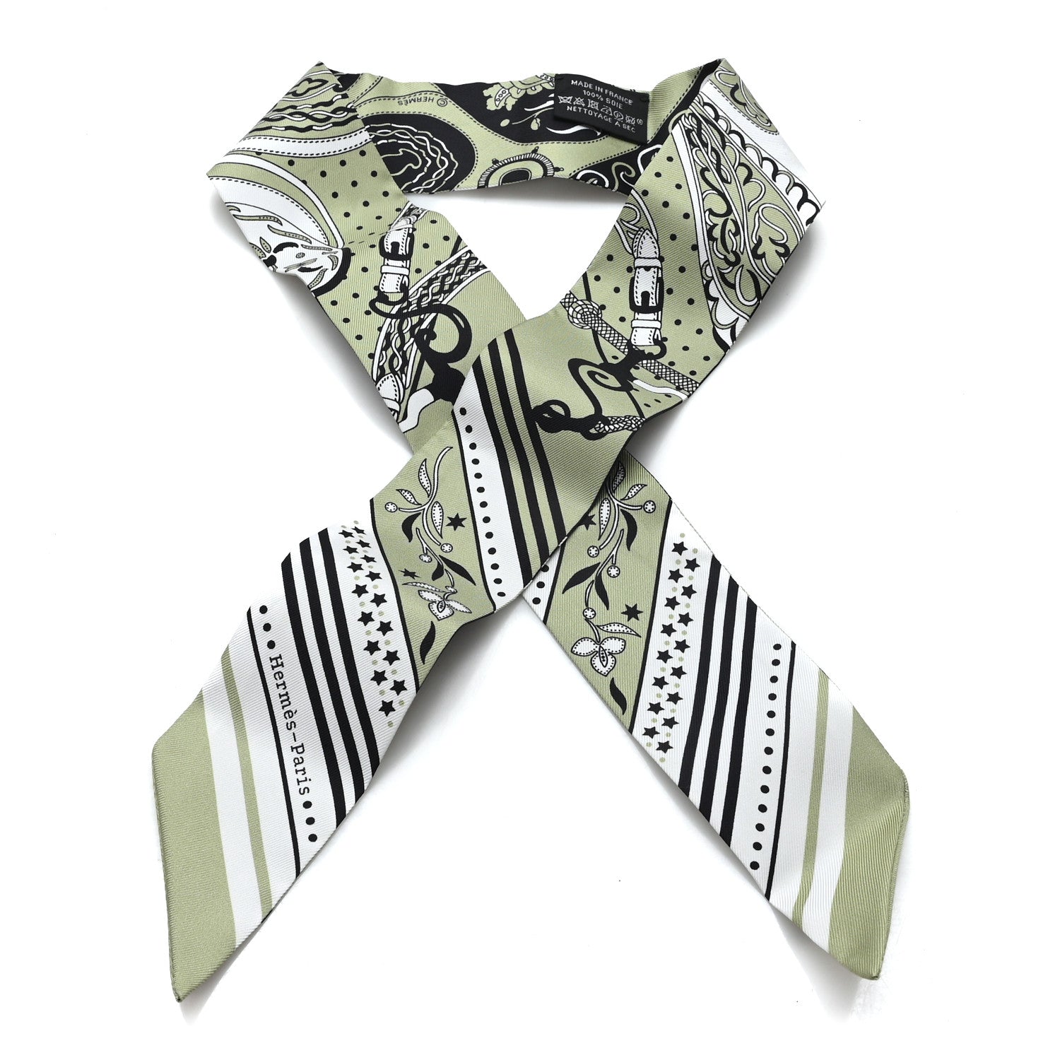 Hermes Silk Festival Des Amazones Twilly Pistachio Black White 1 of 3