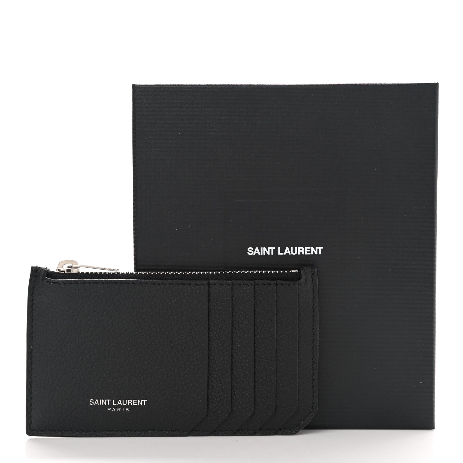 Saint Laurent Grained Calfskin 5 Fragments Zip Pouch Card Holder Black 9 of 9