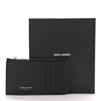 Saint Laurent Grained Calfskin 5 Fragments Zip Pouch Card Holder Black 9 of 9