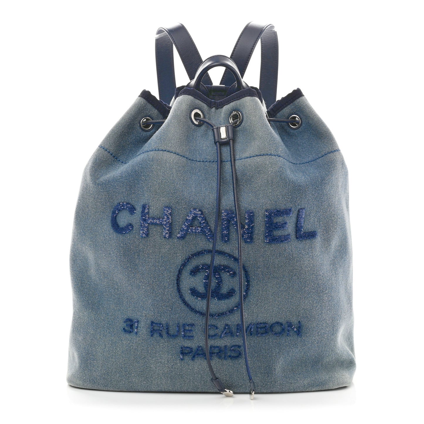 Canvas Sequin Large Deauville Backpack Blue