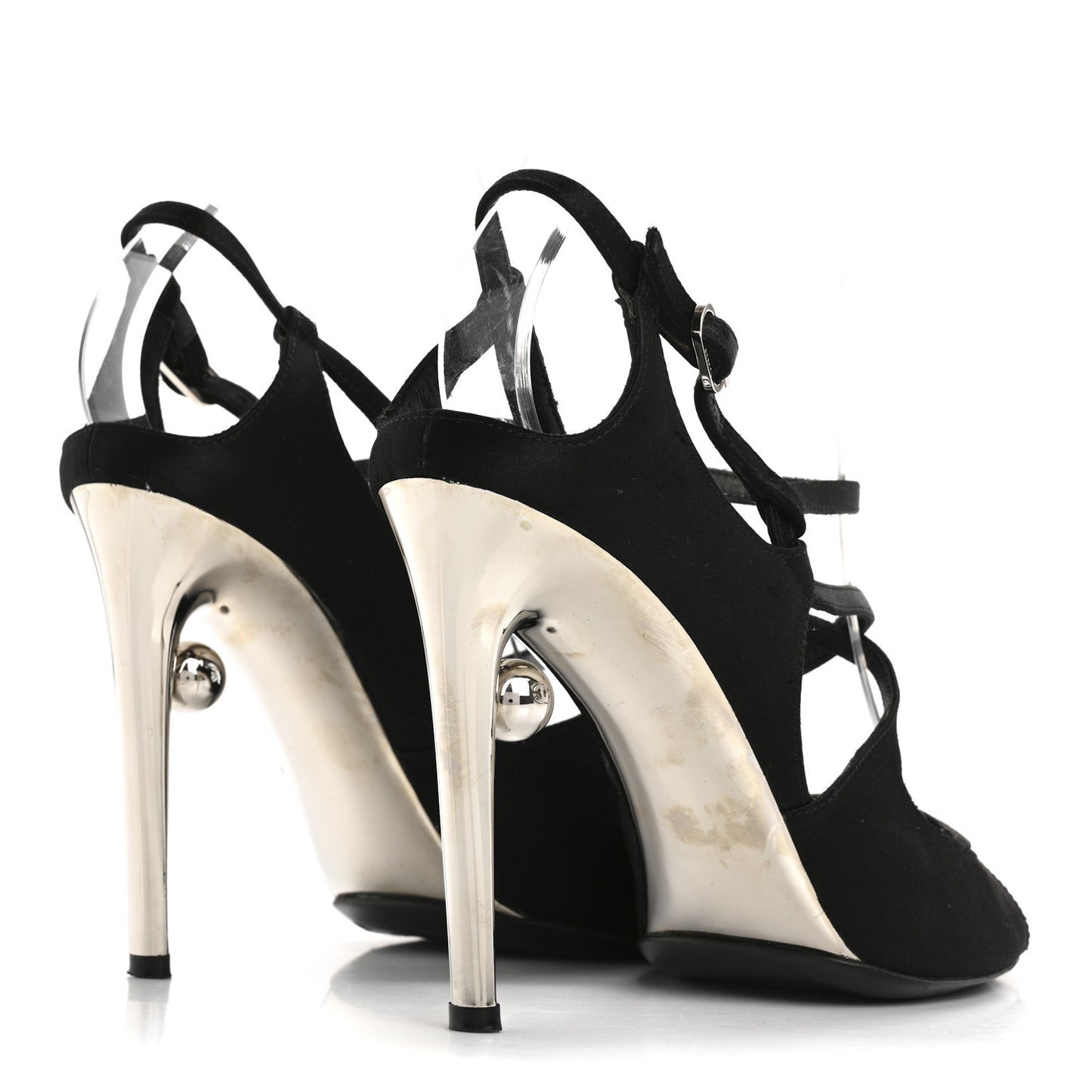 Satin Patent Open Toe Ankle Strap Sandals 37.5 Black