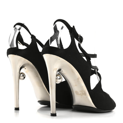 Chanel Satin Patent Open Toe Ankle Strap Sandals 37.5 Black 5 of 13