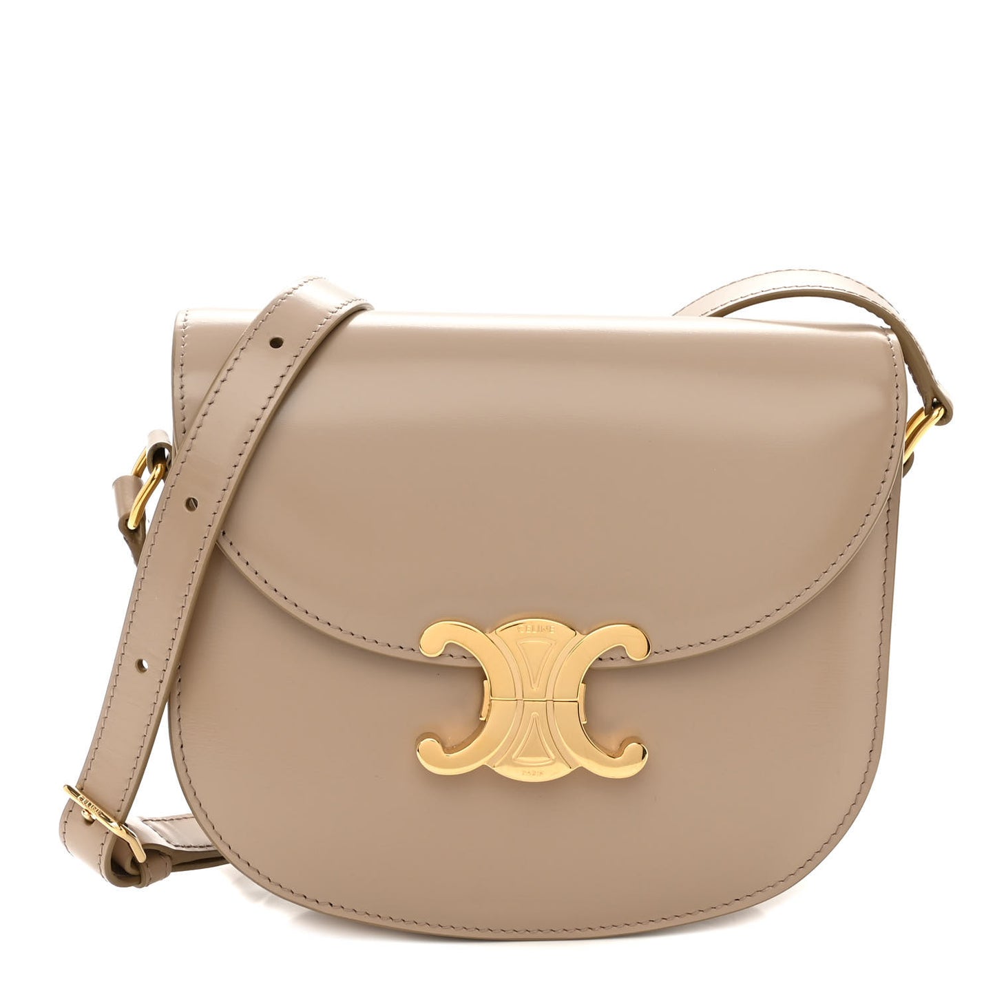 Shiny Calfskin Triomphe Besace Clea Pebble