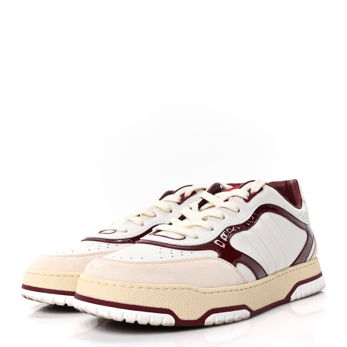 Calfskin Suede Mens Re-Web Sneakers 11 White Red