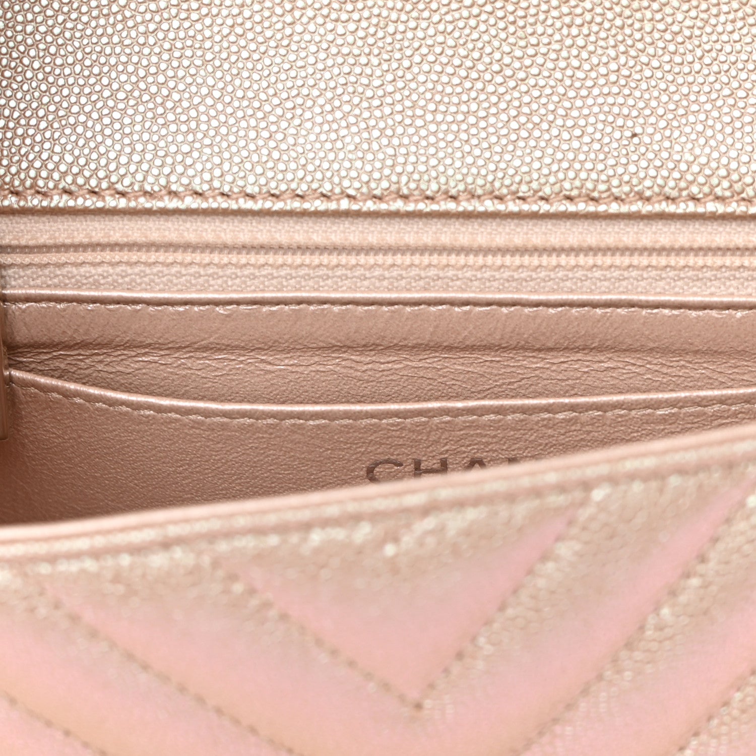 Chanel Iridescent Caviar Chevron Quilted Mini Rectangular Flap Light Gold 11 of 12