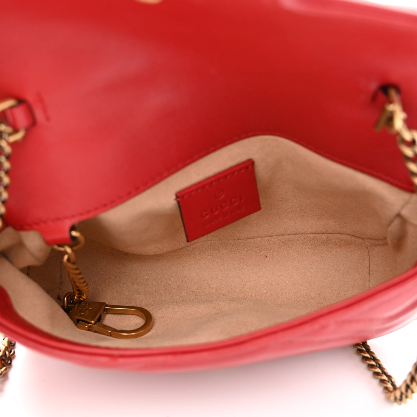 Calfskin Matelasse Super Mini GG Marmont Shoulder Bag Hibiscus Red