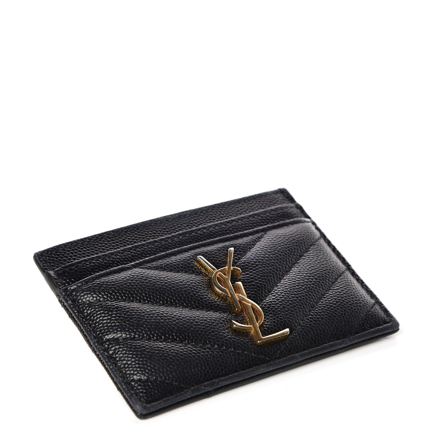 Saint Laurent Grain De Poudre Matelasse Chevron Monogram Credit Card Case Black 4 of 16