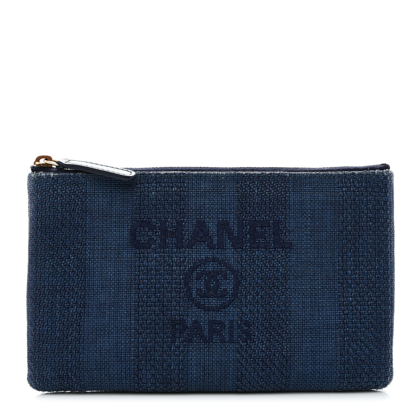 Woven Straw Raffia Deauville Cosmetic Pouch Blue