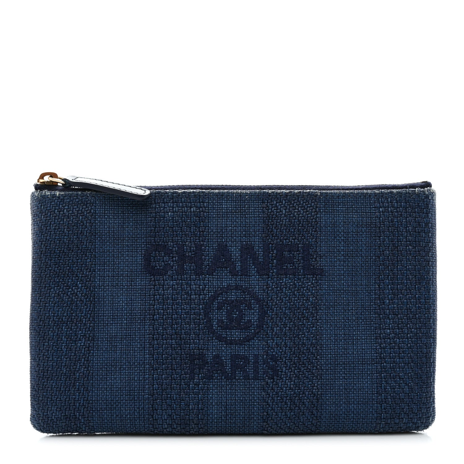 Chanel Woven Straw Raffia Deauville Cosmetic Pouch Blue 1 of 11