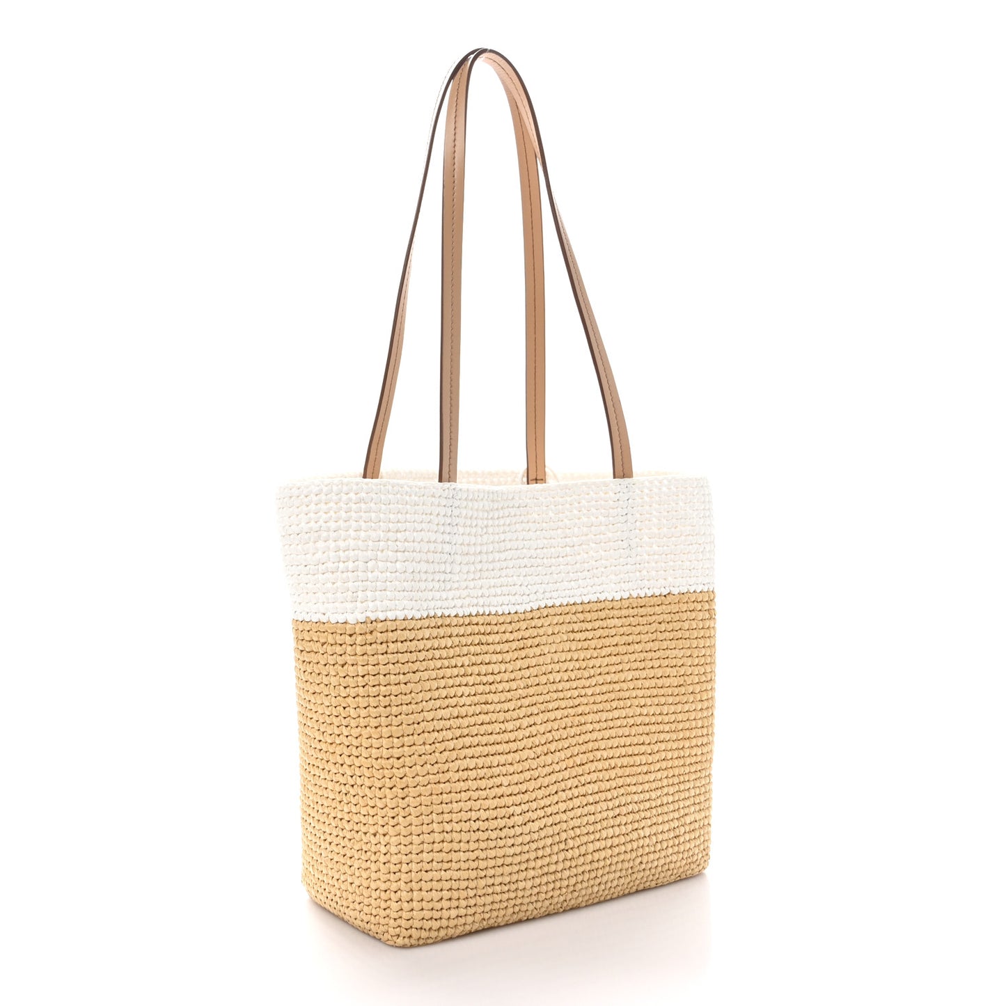 Yarn Raffia Effect Crochet Vitello Logo Shopping Tote Naturale White