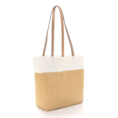 Prada Yarn Raffia Effect Crochet Vitello Logo Shopping Tote Naturale White 3 of 9