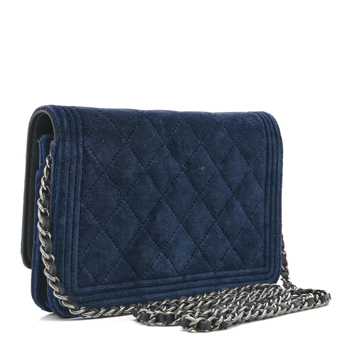 Velvet Quilted Boy Wallet On Chain WOC Blue