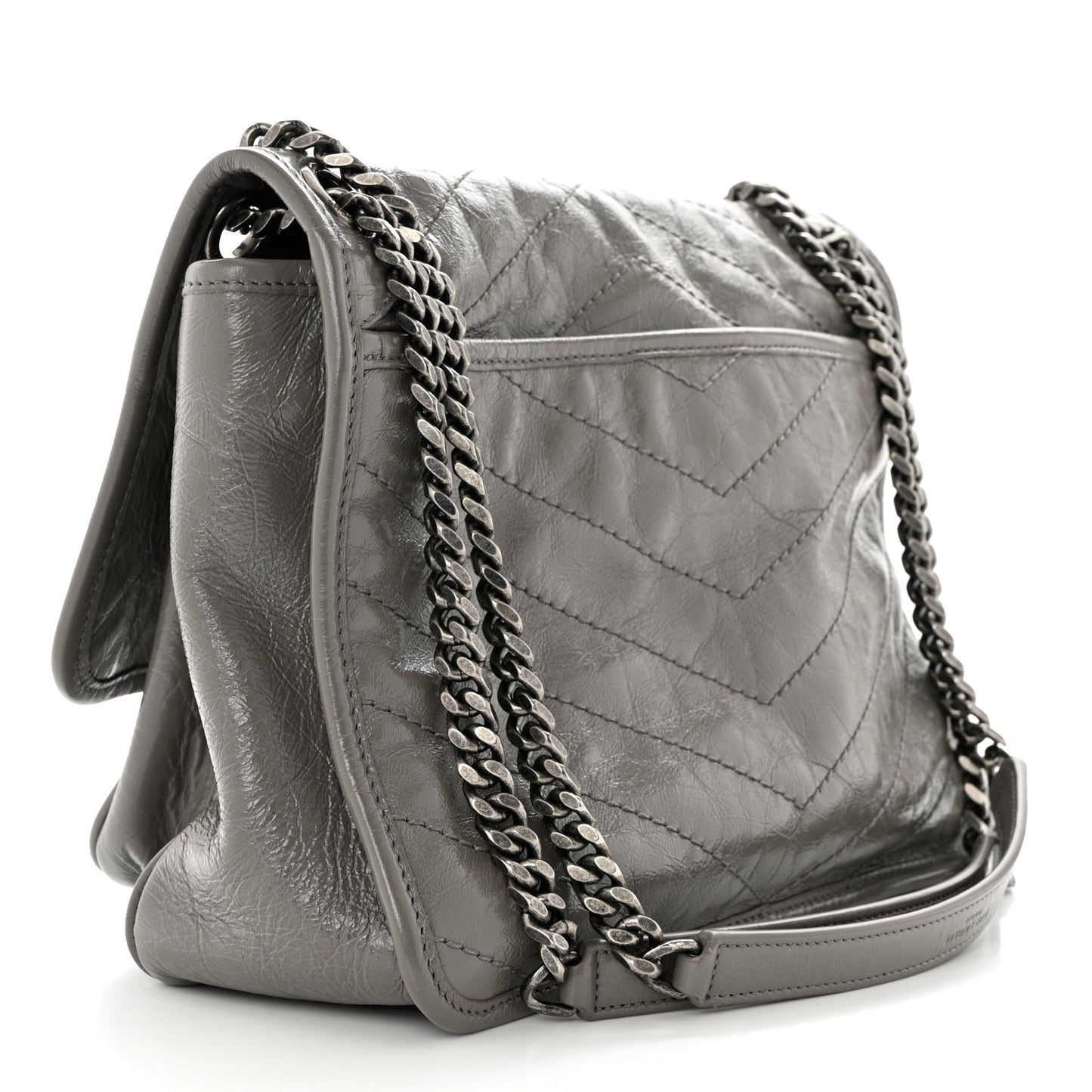 Crinkled Calfskin Matelasse Monogram Medium Niki Chain Satchel Fog