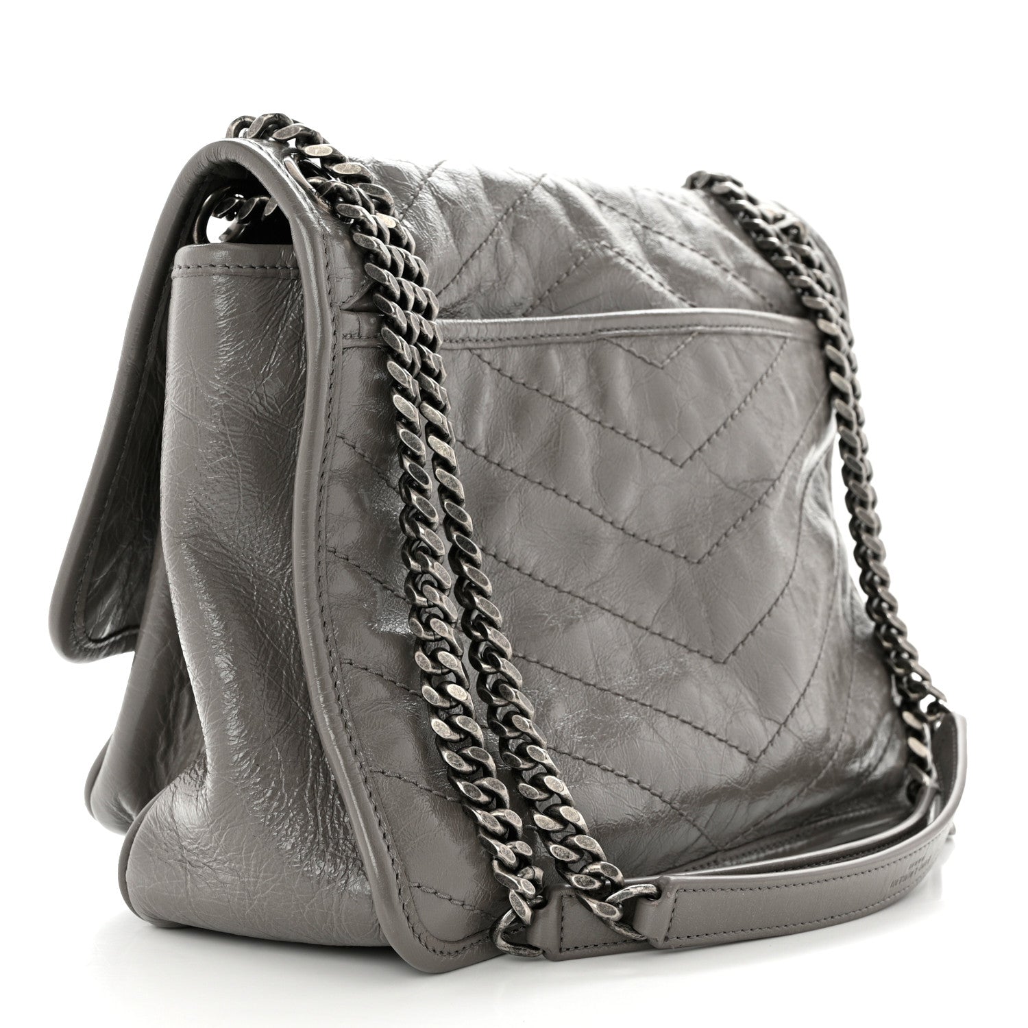 Saint Laurent Crinkled Calfskin Matelasse Monogram Medium Niki Chain Satchel Fog 3 of 11