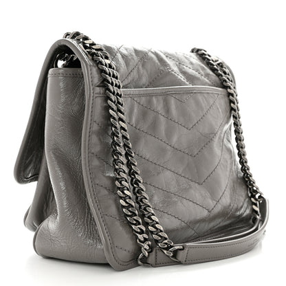 Saint Laurent Crinkled Calfskin Matelasse Monogram Medium Niki Chain Satchel Fog 3 of 11
