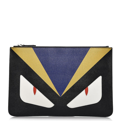 Fendi Vitello Elite Monster Eyes Pouch Black Neon Blue 1 of 8