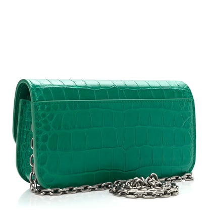 Balenciaga Extra Supple Calfskin Crocodile Embossed Gossip Wallet On Chain Jade 3 of 9