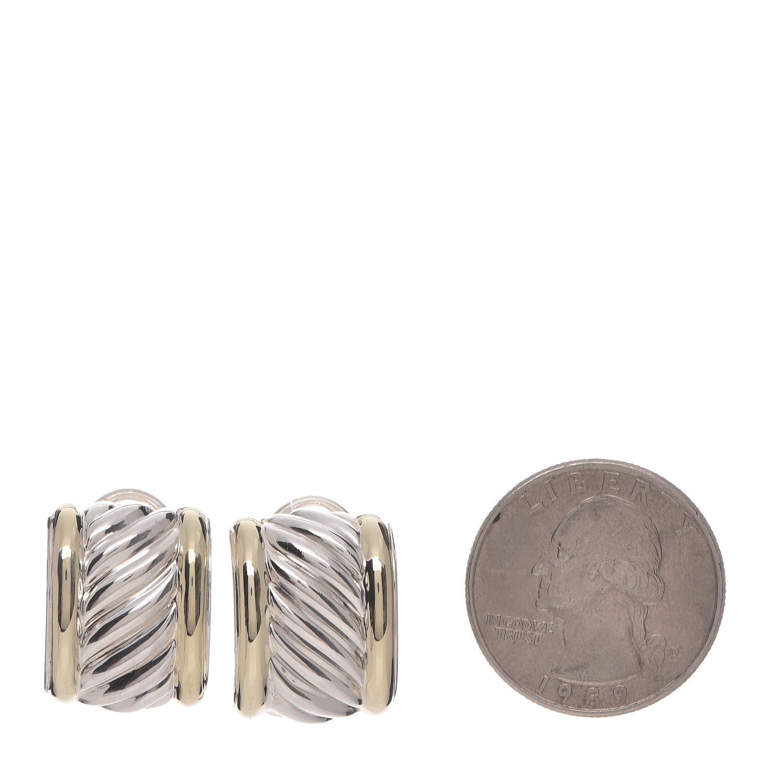 David Yurman Sterling Silver 14K Yellow Gold Cable Classics Cigar Band Earrings 2 of 6