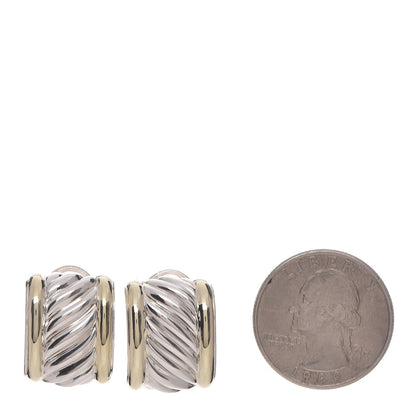 David Yurman Sterling Silver 14K Yellow Gold Cable Classics Cigar Band Earrings 2 of 6