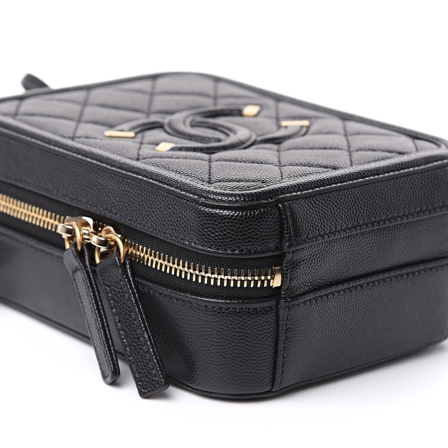 Caviar Quilted CC North South Filigree Vanity Case Black