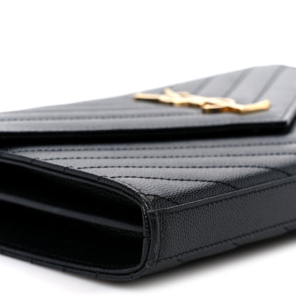 Saint Laurent Grain De Poudre Matelasse Chevron Monogram Chain Wallet Black 8 of 9