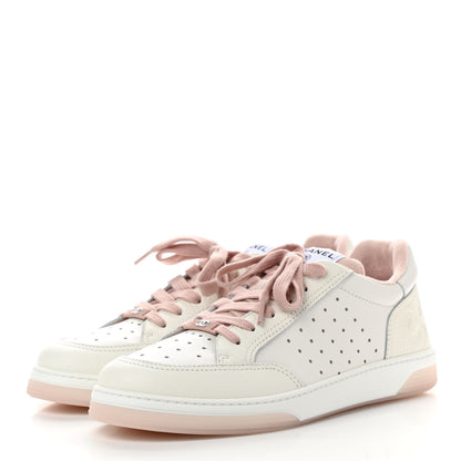 Chanel Grained Calfskin Fabric Womens Logo Sneakers 41 White Light Pink 3 of 9