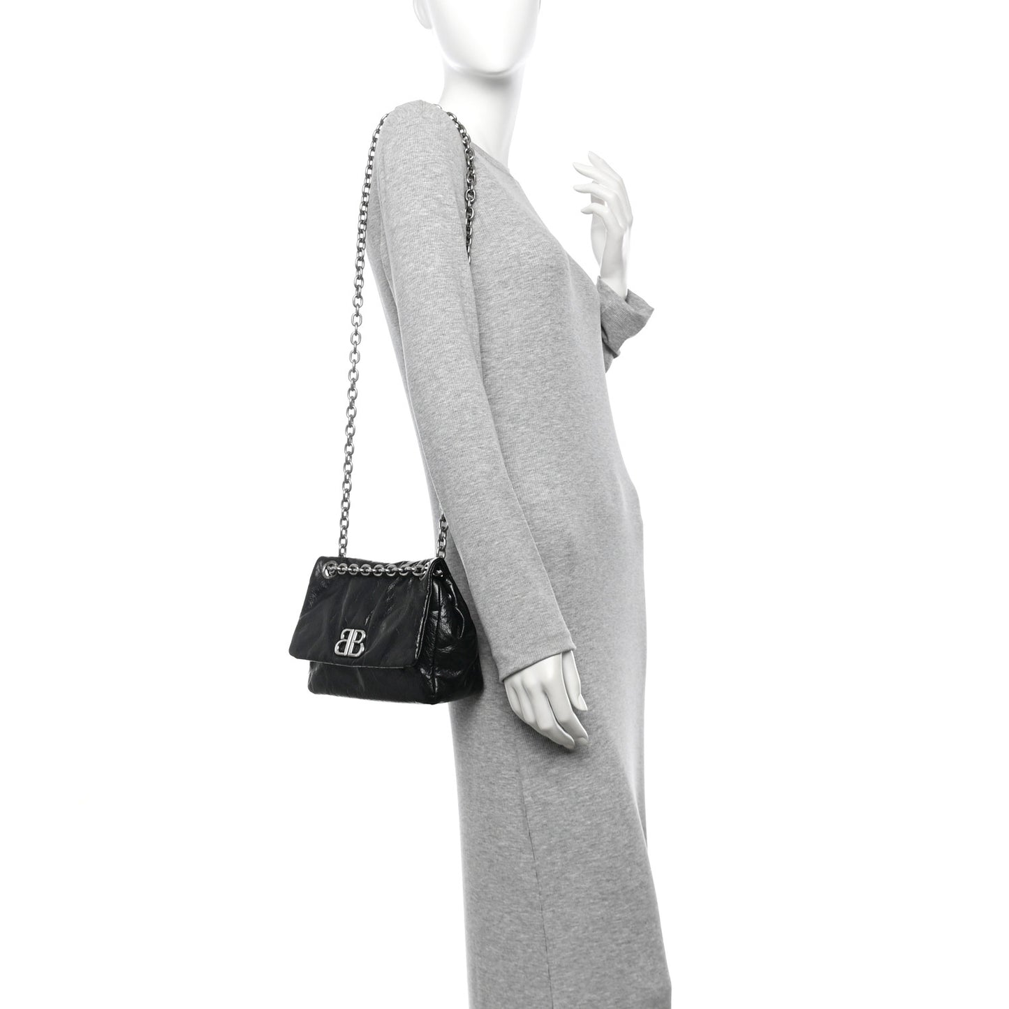 Arena Calfskin Mini Monaco Chain Shoulder Bag Black