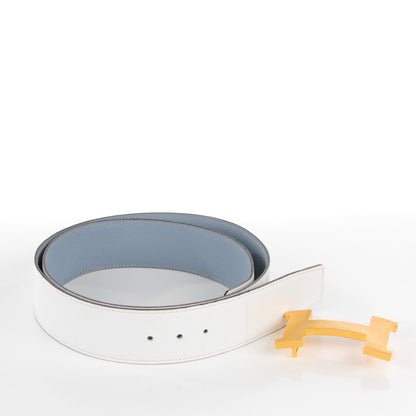 Hermes Epsom 42mm Constance 2 Mens Belt 95 White Bleu Lin 9 of 10