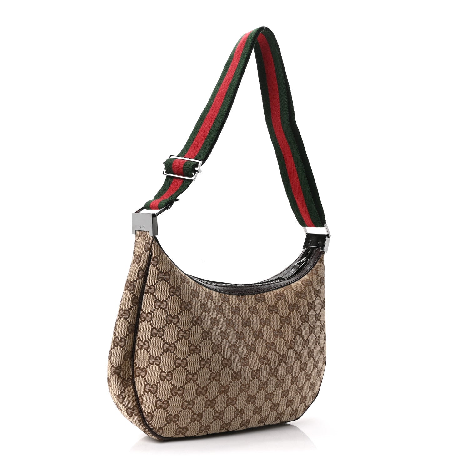 Gucci Monogram Web Medium Half Moon Hobo Dark Brown 3 of 10