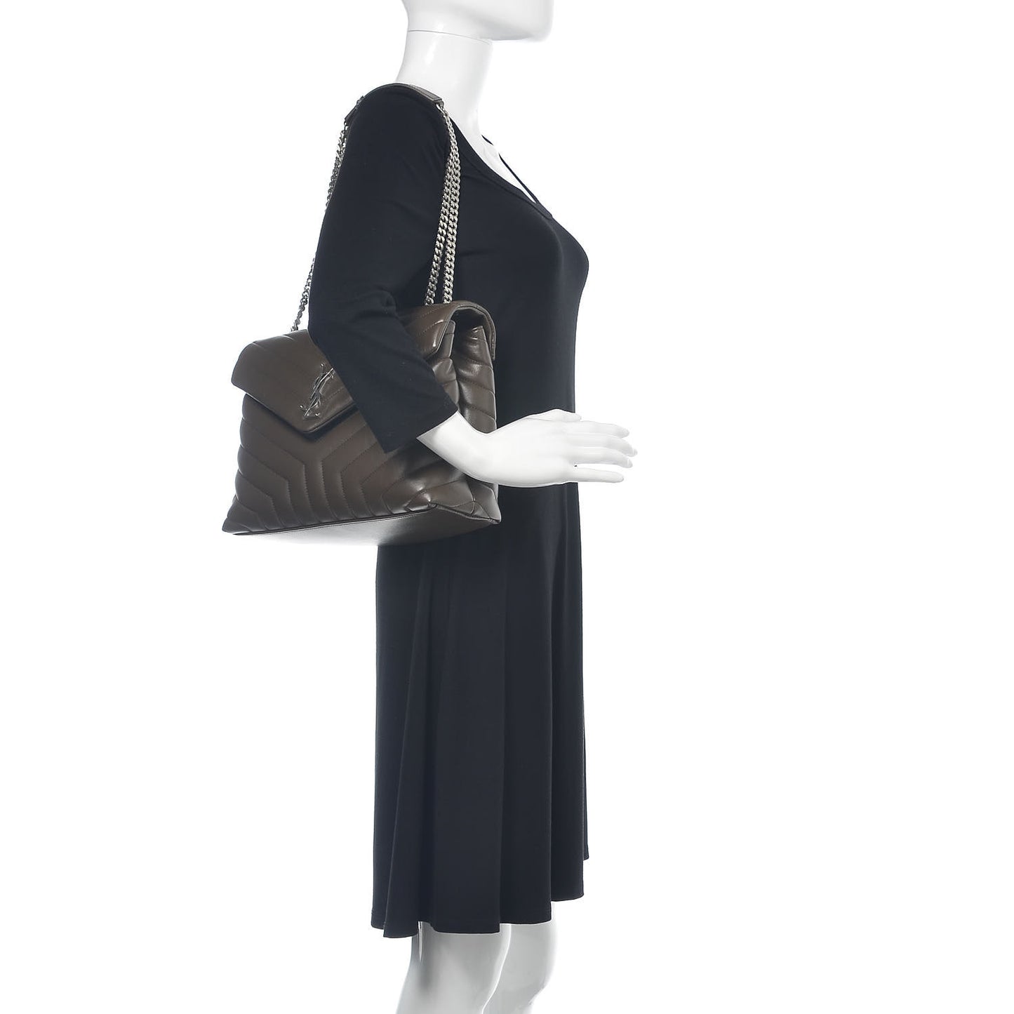 Calfskin Y Quilted Monogram Medium Loulou Chain Satchel Kaki Fonce