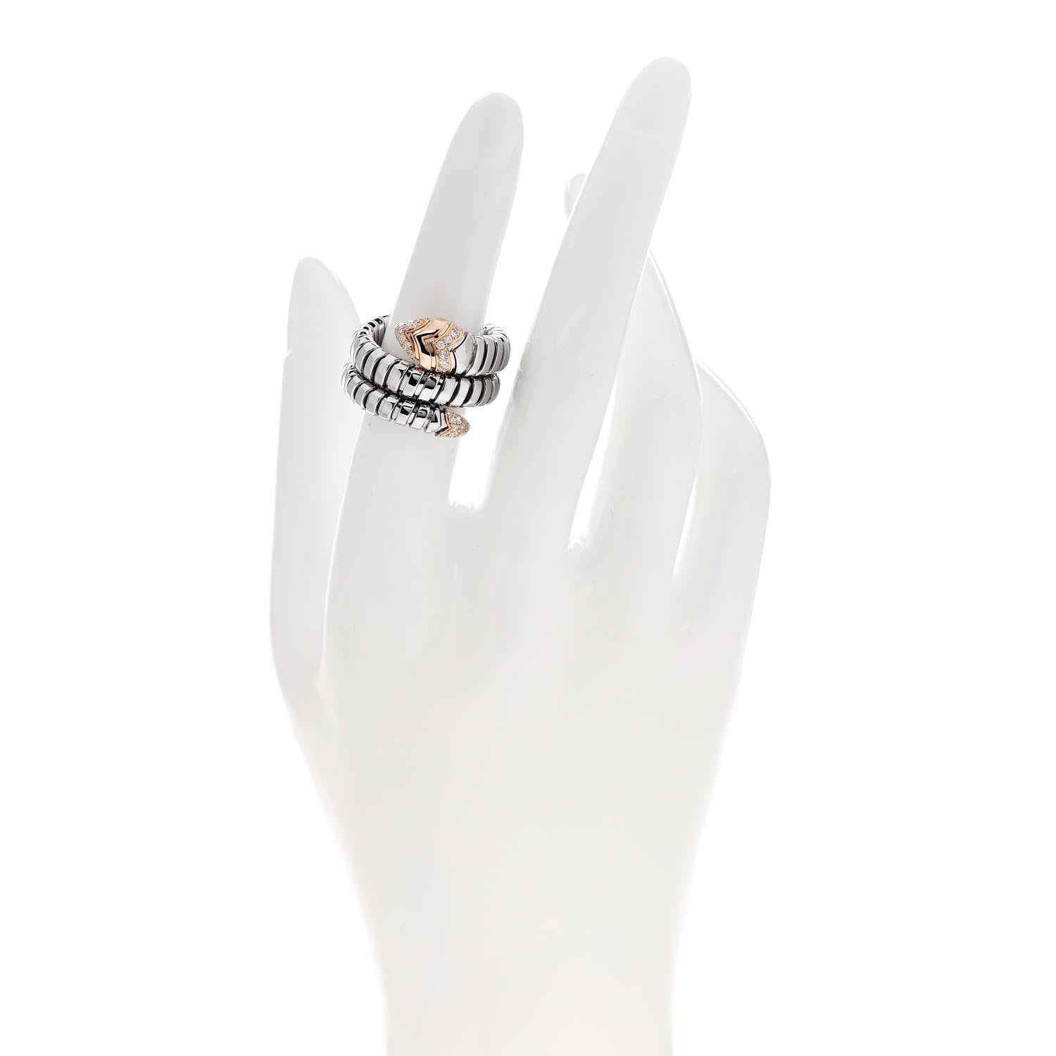 Bulgari Stainless Steel 18K Rose Gold Diamond Serpenti Tubogas Band Ring M 2 of 6