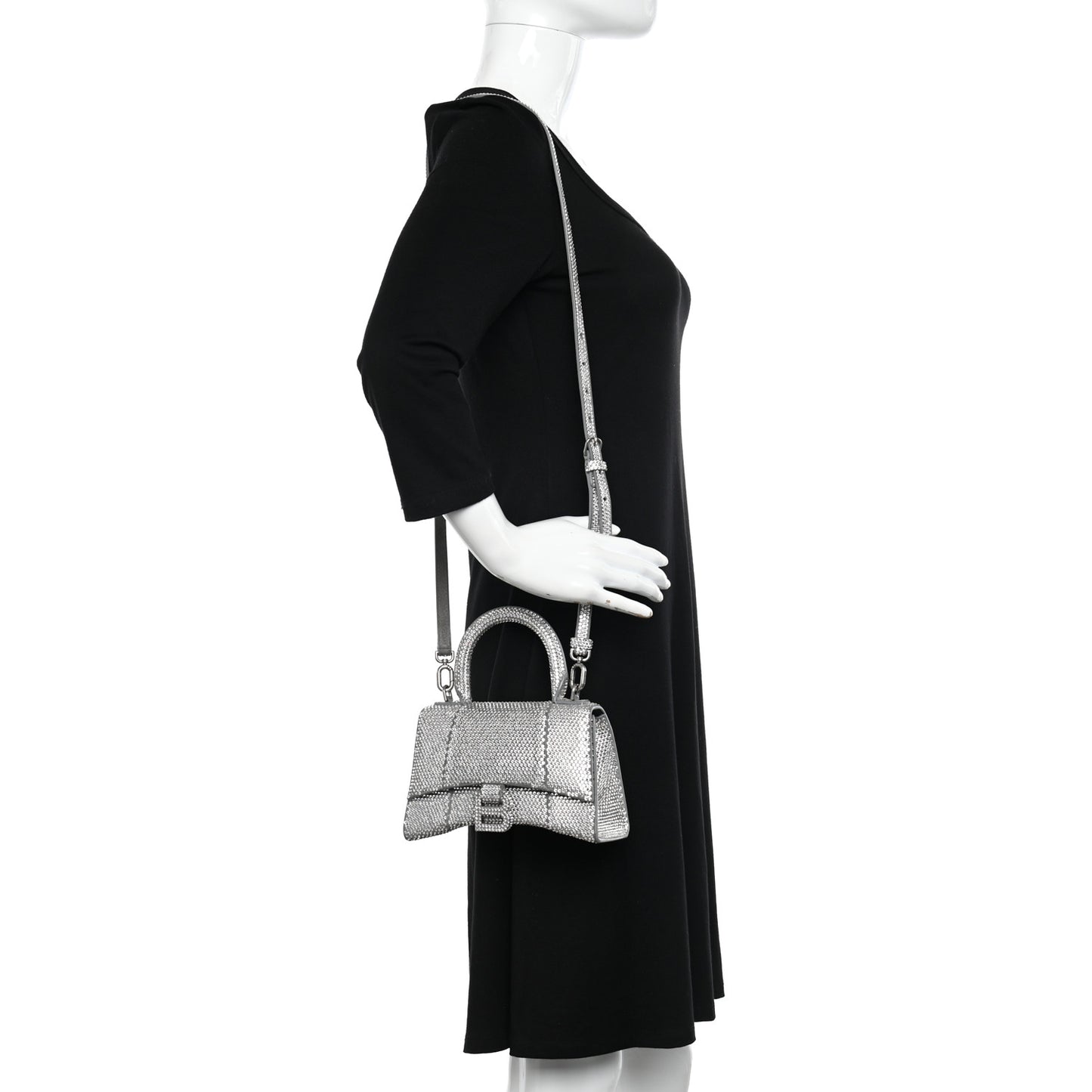 Strass Suede Hourglass Top Handle Bag XS Smoke Grey Crystal