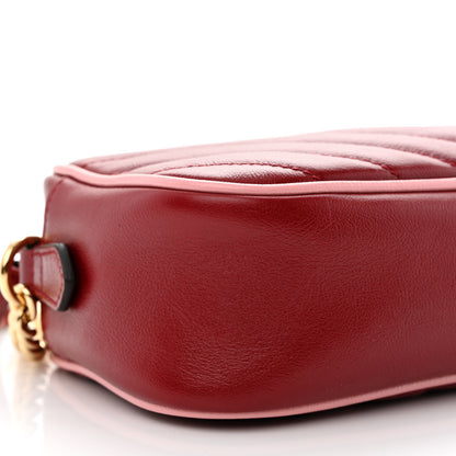 Gucci Azalea Calfskin Matelasse Diagonal Small Enamel GG Marmont Chain Shoulder Bag New Cherry Red Wild Rose 9 of 10