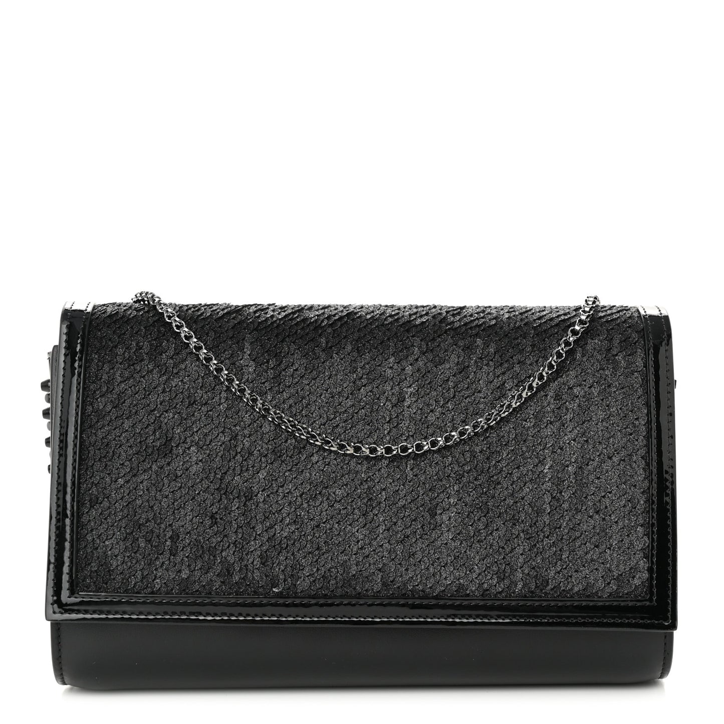 Calfskin Pailette Spikes Paloma Clutch Black