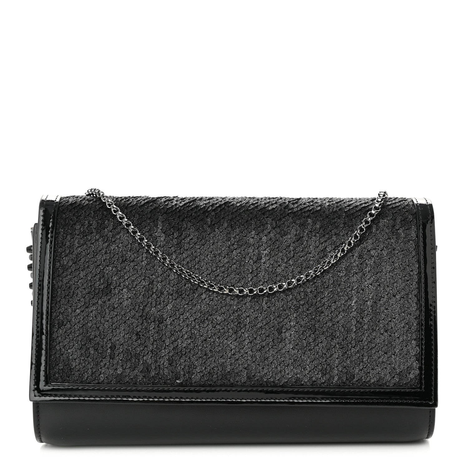 Christian Louboutin Calfskin Pailette Spikes Paloma Clutch Black 1 of 10