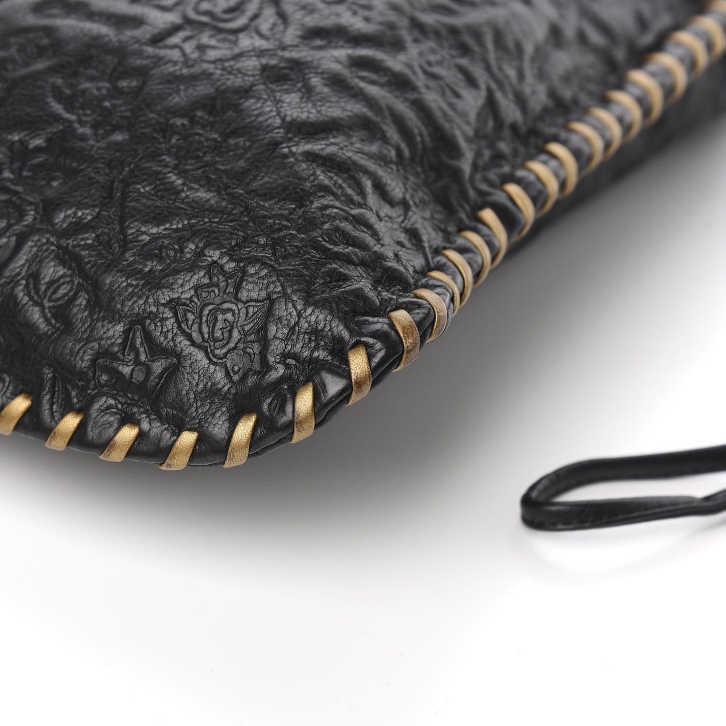 Calfskin Camellia Embossed Drawstring Shoulder Bag Black